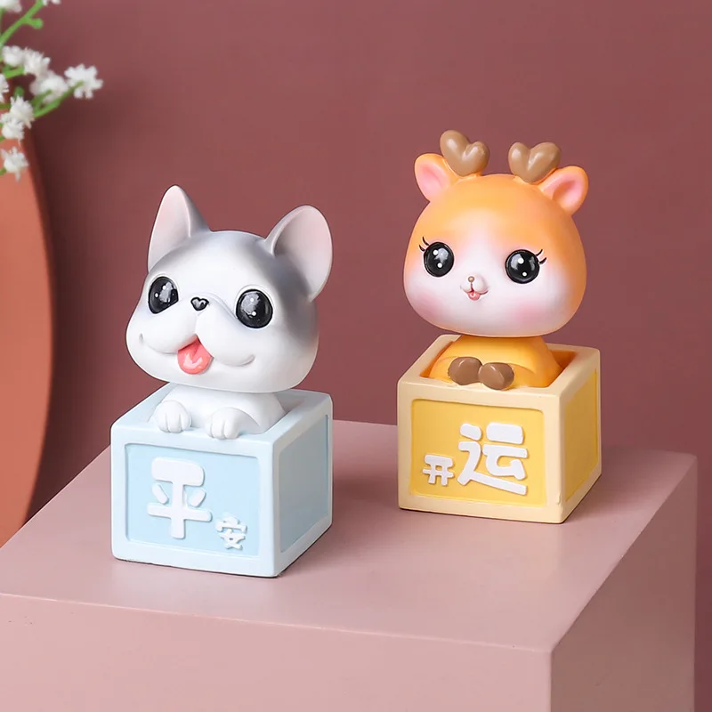 Desktop Crafts Decorations Cute Cats And Dogs Cartoon Shaking Head Animal Resin Ornaments