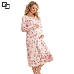 Wholesale Floral Pregnancy Nursing Top Pajama Breastfeeding Women Cotton Maternity Clothes Dress