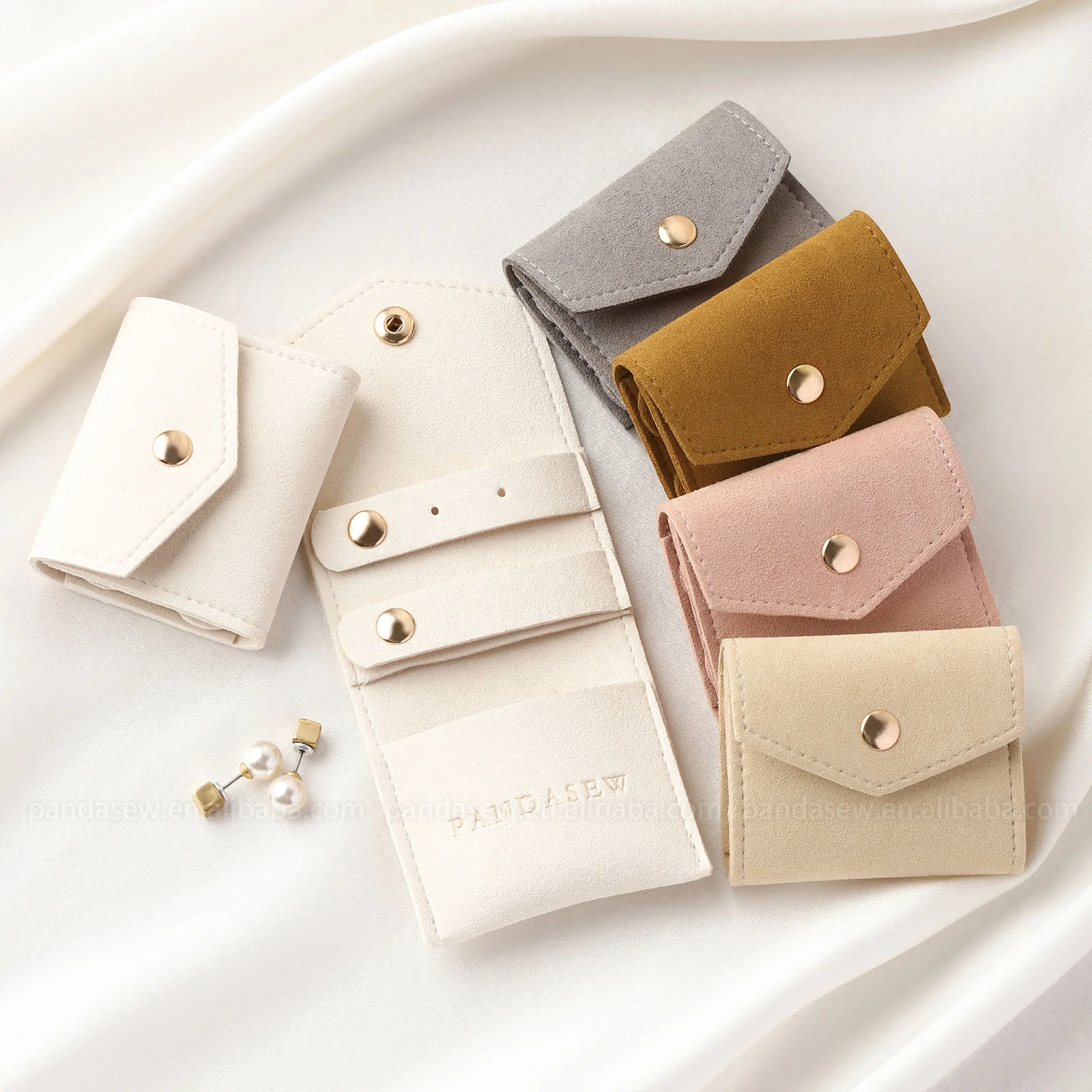 PandaSew Custom Logo Premium 1.4mm Microfiber Jewelry Organizer Travel Carrying Roll Bag Jewelry Pouch