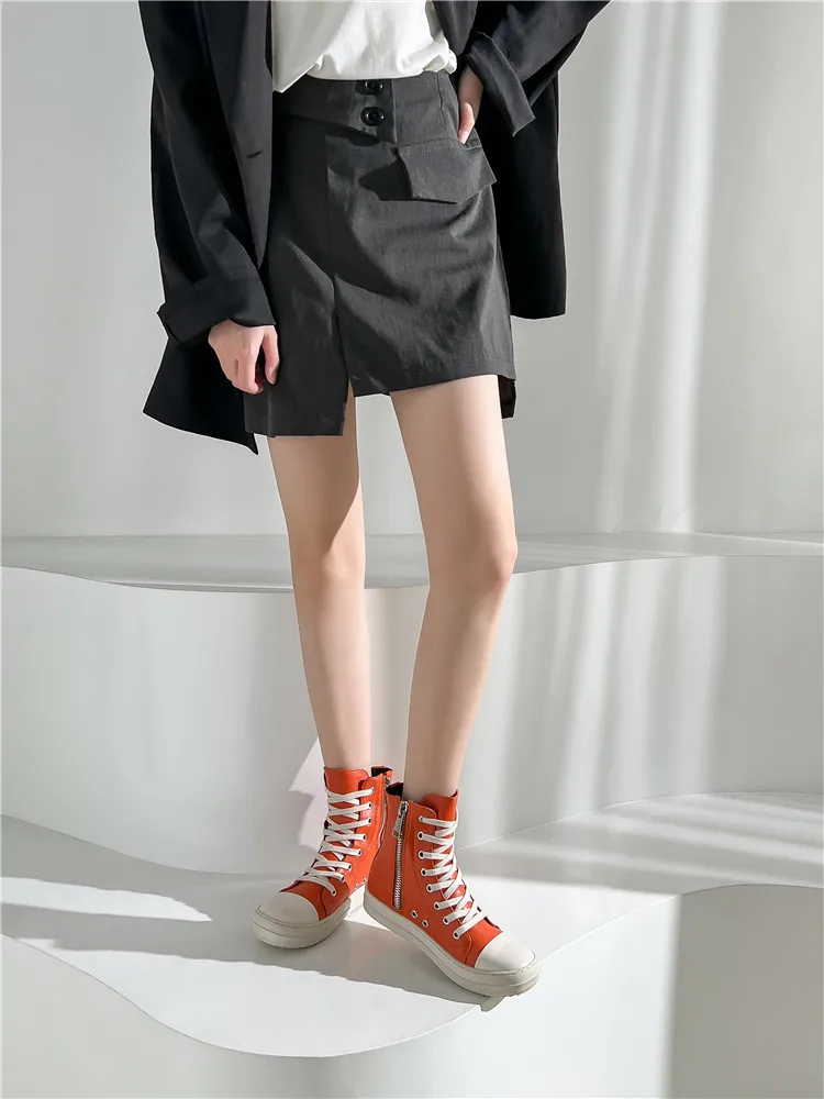 New cross-boundary Autumn/Winter 2022 orange high-top shoes with thick soles candy colored student shoes lace-up casual sneaker