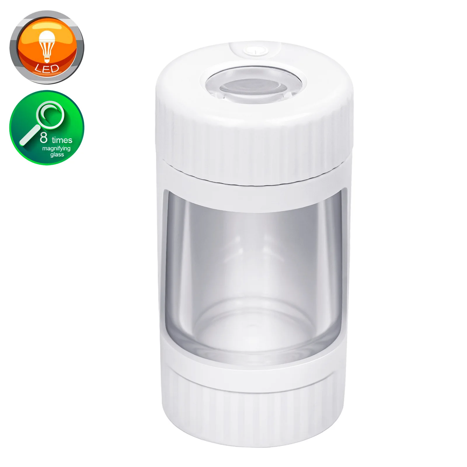 Small Plastic Light-Up LED Air Tight Herb Stash Storage Bottles Magnifying Glowing Mini Glass Cookie Mag Jars With Light