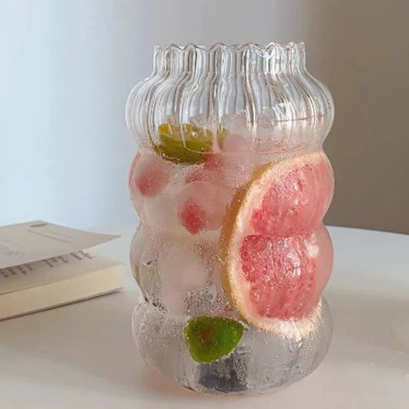 Wholesale Transparent Soda Water Cup Vertical Pattern Wave Glass Cup Multi Size Mug