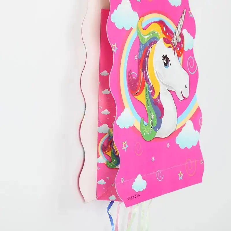 Unicorn Themed Kids Girls Foldable Pinatas Charming Happy Decoration Hanging Party Supplies Propz Pull String Paper Pinata