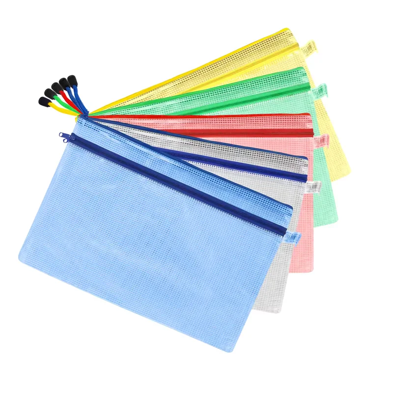 Waterproof Nylon Mesh Document Bag Double Zipper Quality Certified PVC A4 B4 School Subjects Textbooks Sorting Organizer File