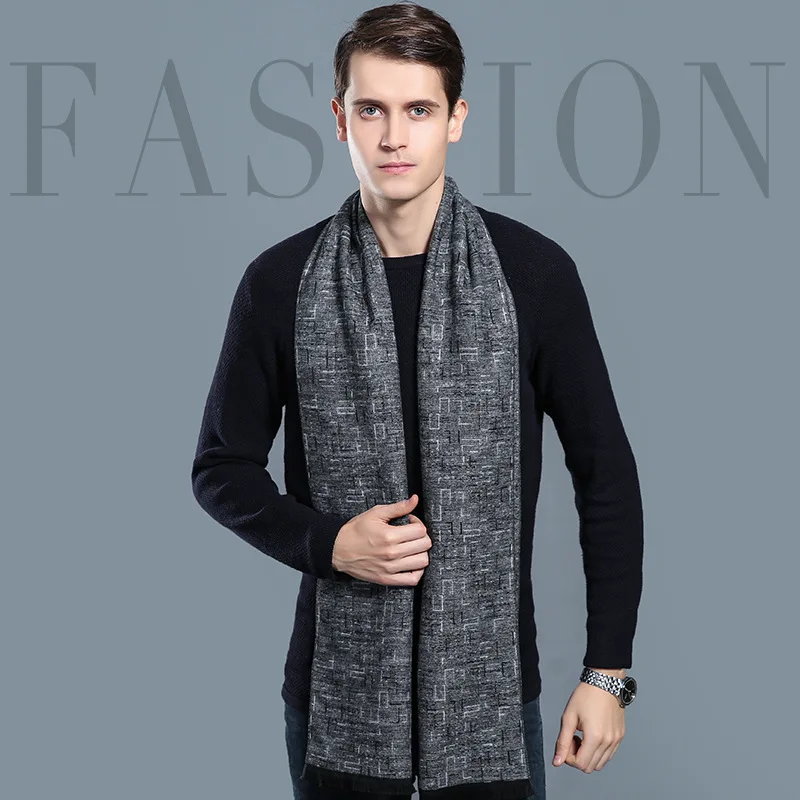 High Quality Soft Cashmere Feeling Long Fashion Men Thick Winter Pashmina Scarfs Wholesale Polyester Shawl with Short Tassels