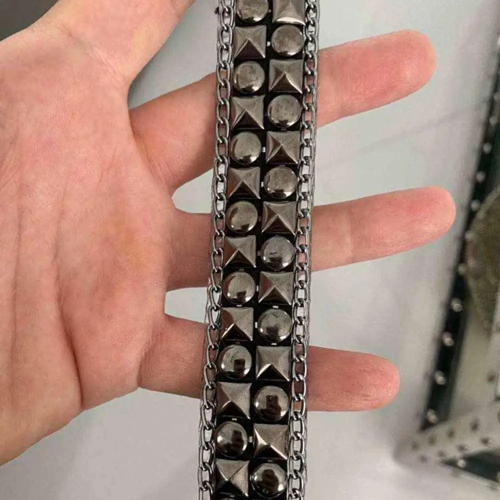 double rows pyramid doom stud chain tape trim