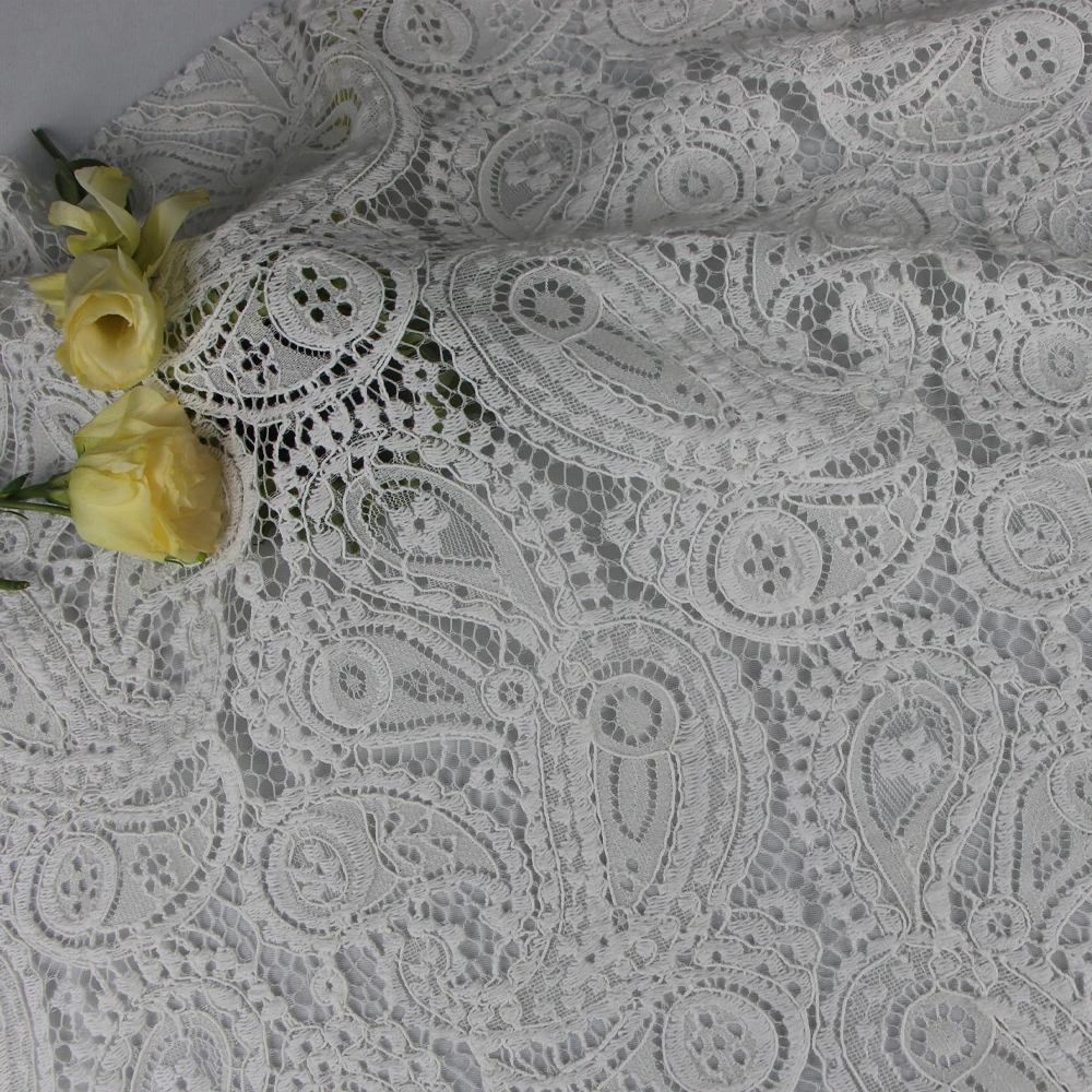 
2021 новый дизайн 60% нейлон 40% хлопок смешивание средний вес полная кружевная ткань для женского платья 