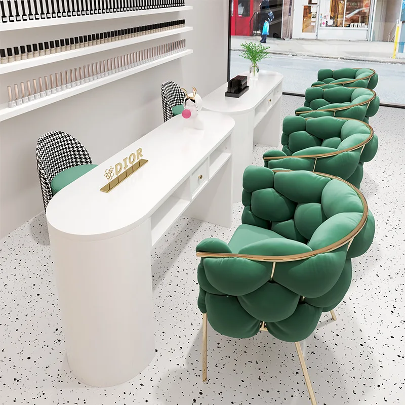 JJ82 factory cheap wholesale easy clean white traditional salon furniture set nail desk table with chair