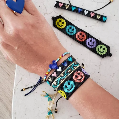Bohemian friendship latest one set lady jewelry handmade woven tassel smiling happy face miyuki bead bracelet
