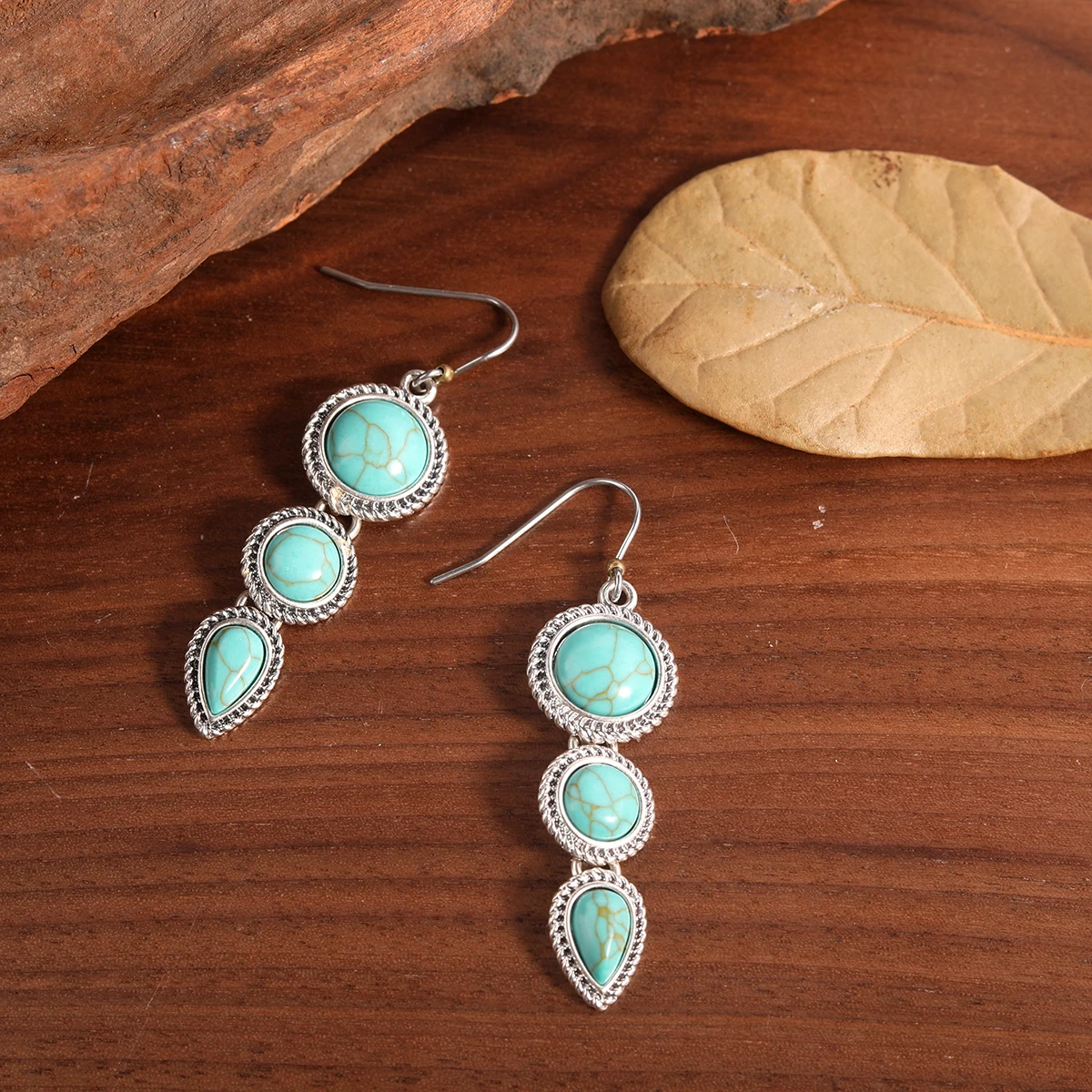 Navajo designs western silver  3-pieces turquoise stone dangle earrings western earrings for women