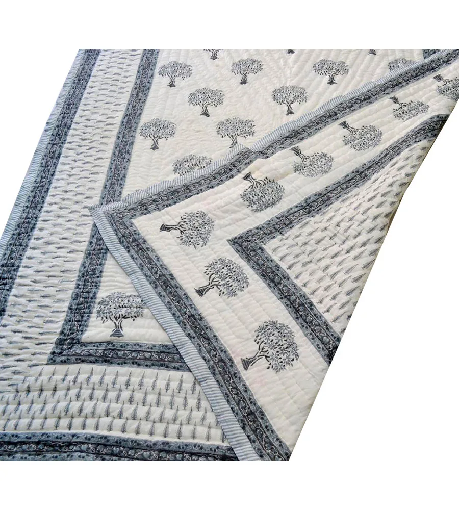 Buy Block Print Cotton Bedding Quilt For Sale Tree Printed  Of Queen Size Lightweight Bedspread Wholesaler India