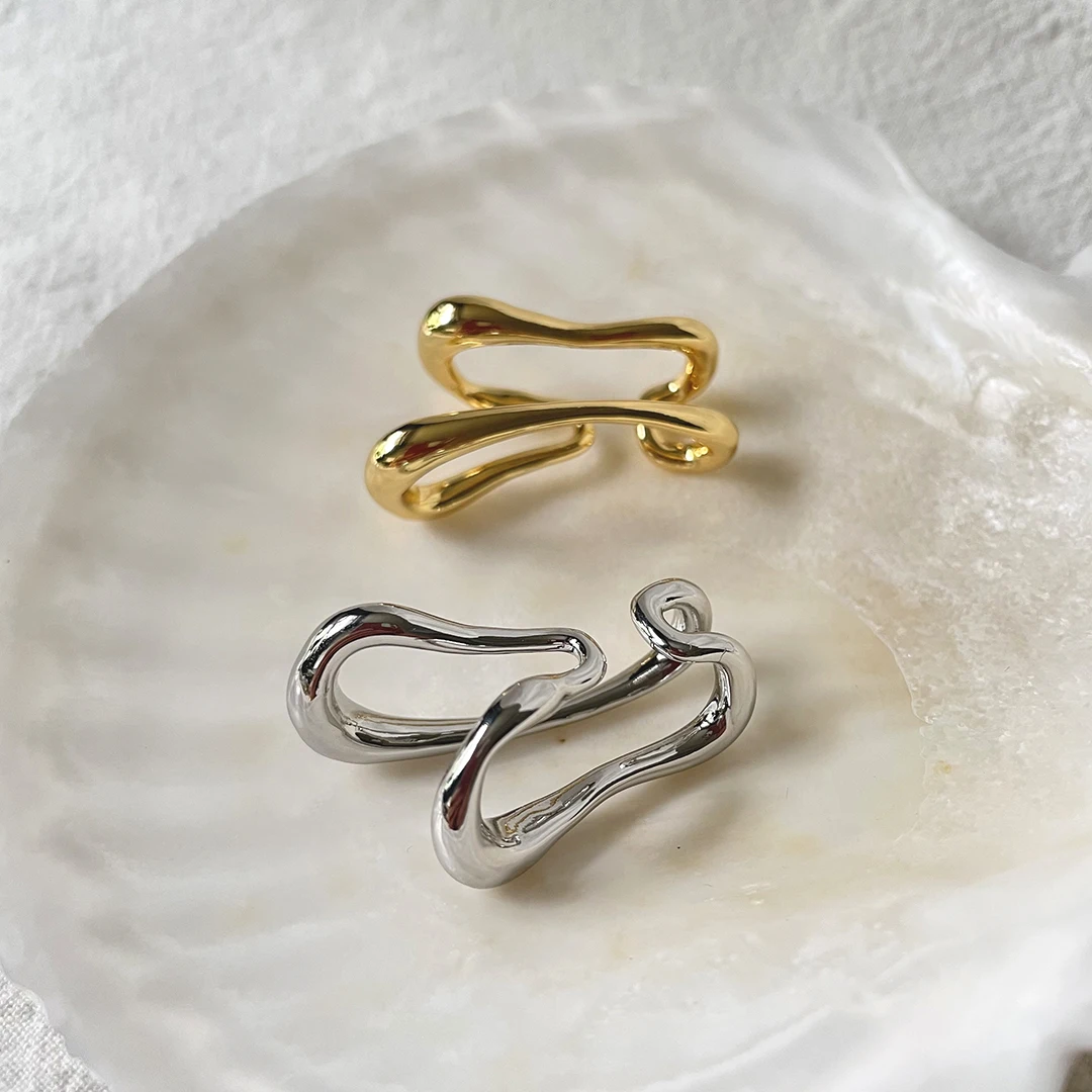 Single Piece Double Layered Irregular Ear Cuffs Asymmetric Gold Clip on Earring without Piercing Minimalist Fashion Jewelry 2021