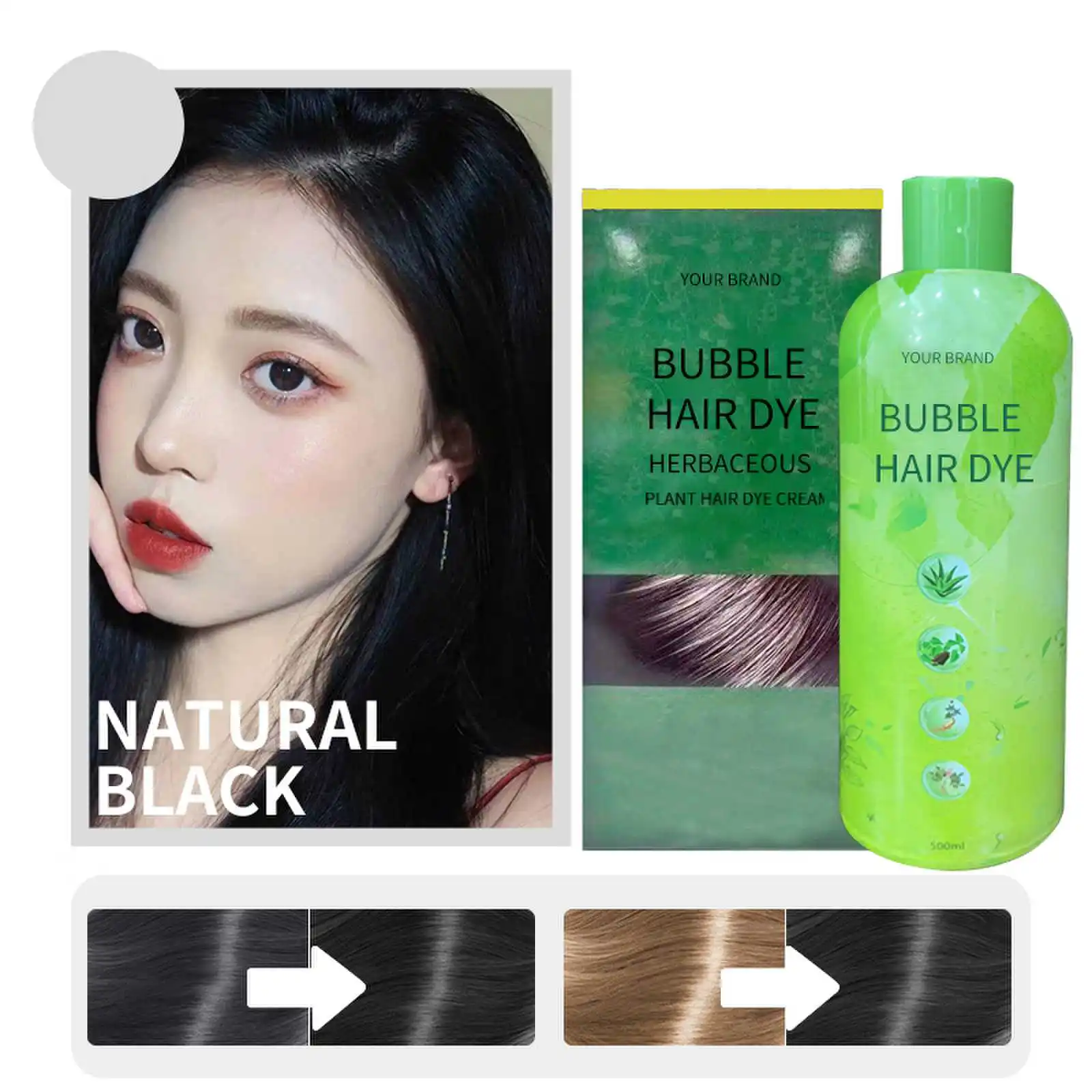 OEM Premium Ammonia Free Mousse Bubble Herbal Black Hair Permanent Plant Bubble Hair Dye Shampoo