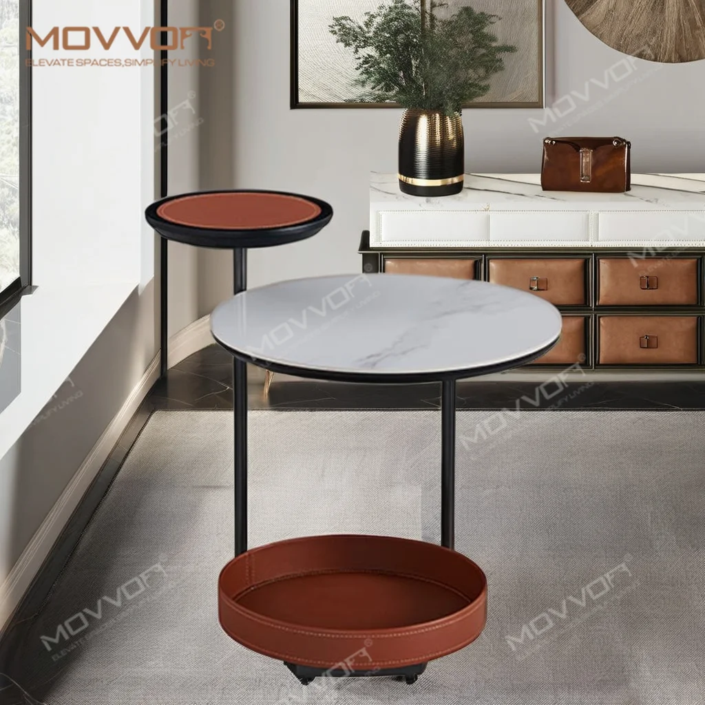 Wholesale stone plate metal saddle leather corner table balcony small Metal Customized Living room new sofa side table modern