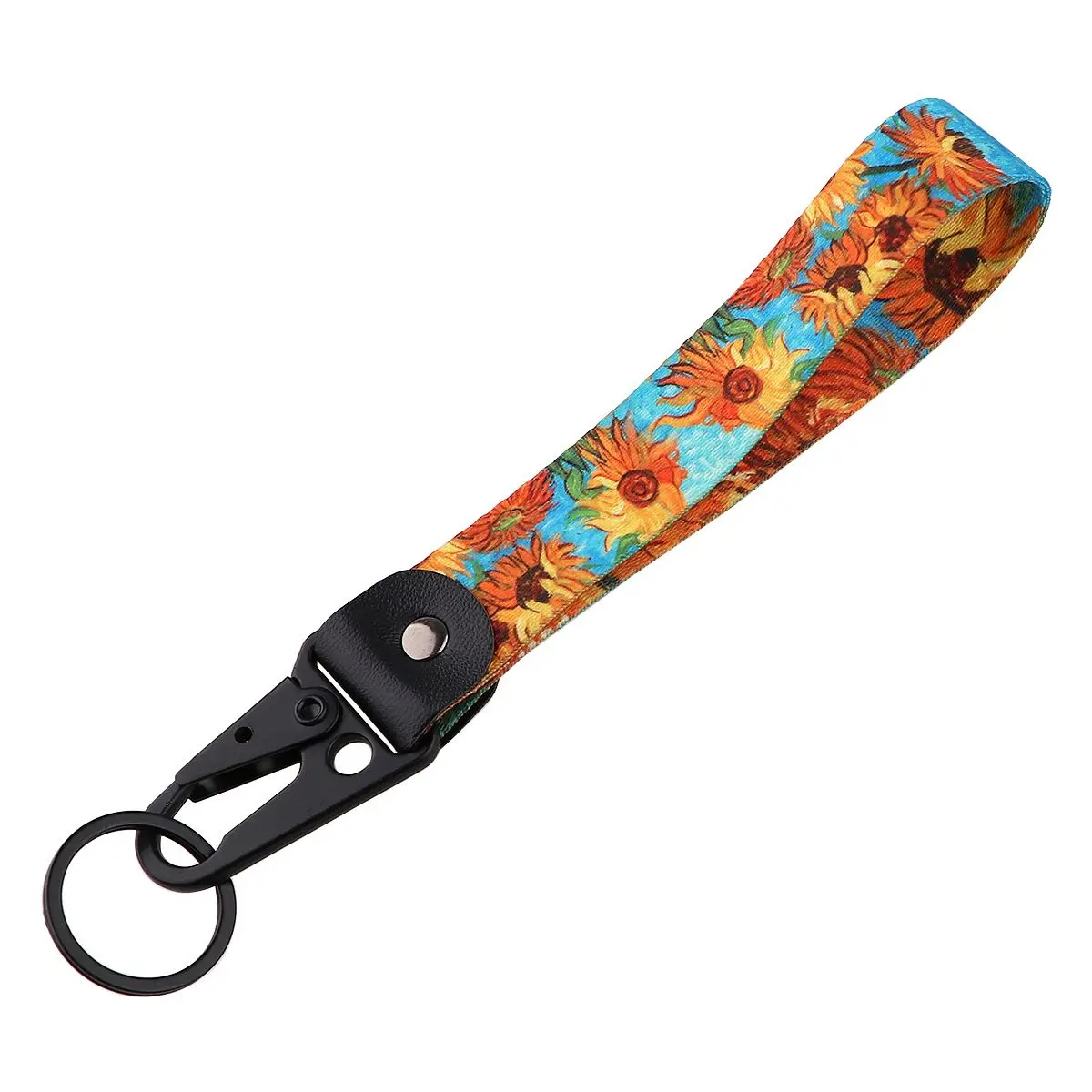 Beautiful Starry Sky Sunflower Van Gogh Pattern Key Pendant Car Keychain Rope Leather Metal Alloy Olecranon Keychain Pendant
