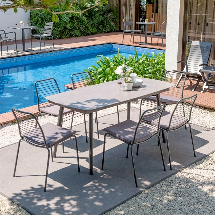 Outdoor Furniture Garden Wire Metal Garden Dining Chair And Table Set Ultralight Steel Stackable Rustproof Bistro Hotel Chair