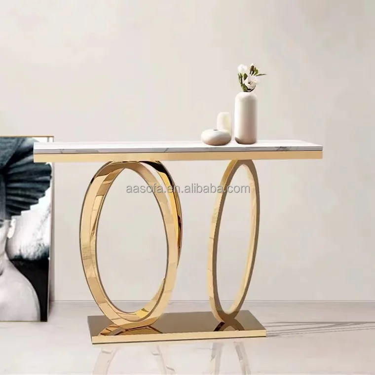 Luxury Rustic Console Table with Mirror Modern Hallway Brass Stainless Steel 1- piece Table De Console Sofa TV Table legs design