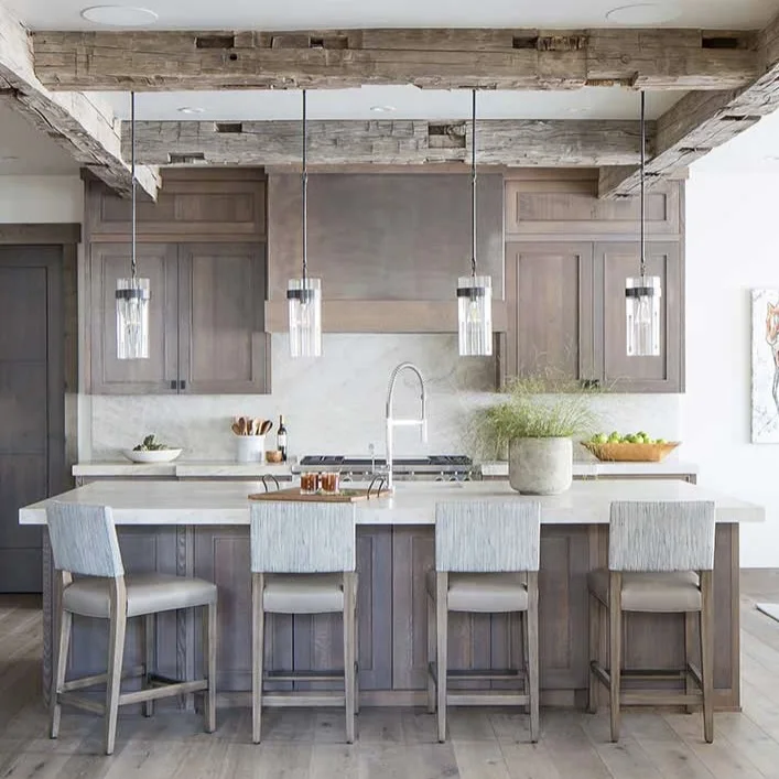 Modern Wood Kitchen Cabinets with Island Modular Rustic Style MDF Furniture Kitchen Design Plywood Cabinet by Supplier