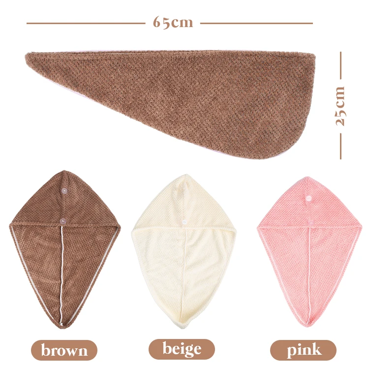 Double Layer Curly Hair Turban Towel Women Coral Fleece Hair Drying Wrap High quality Curly Hair with Button many Sizes