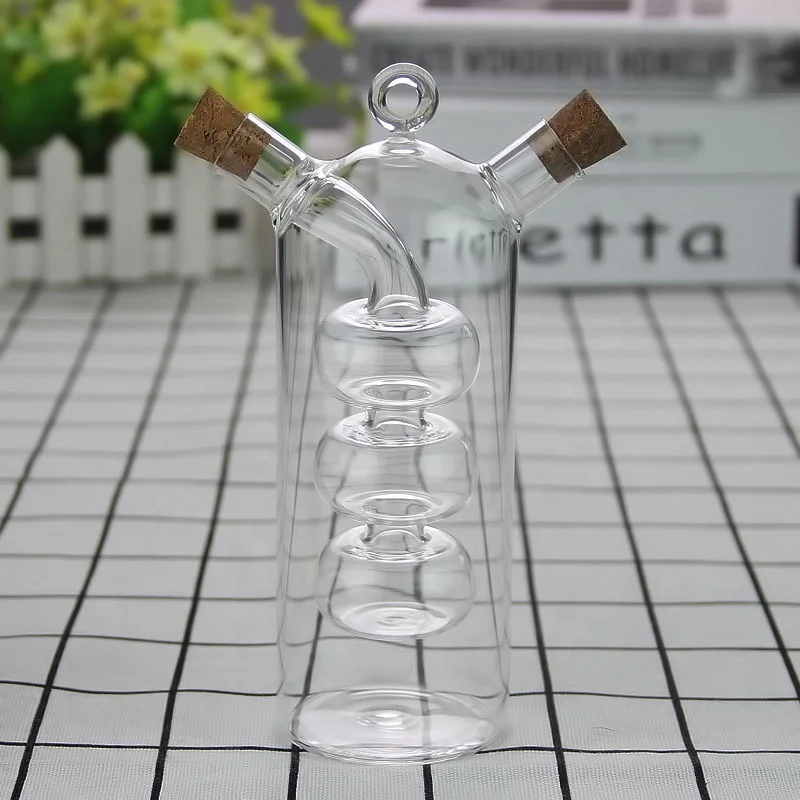 Oil and Vinegar Dispenser Set 2 In 1 Double Layer Glass Olive Oil Bottle with Cork Stoppers