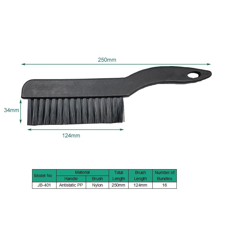 Industrial Cleaning Dust Free Black Plastic Hand Carbon Fiber Bristle ESD Antistatic Brush