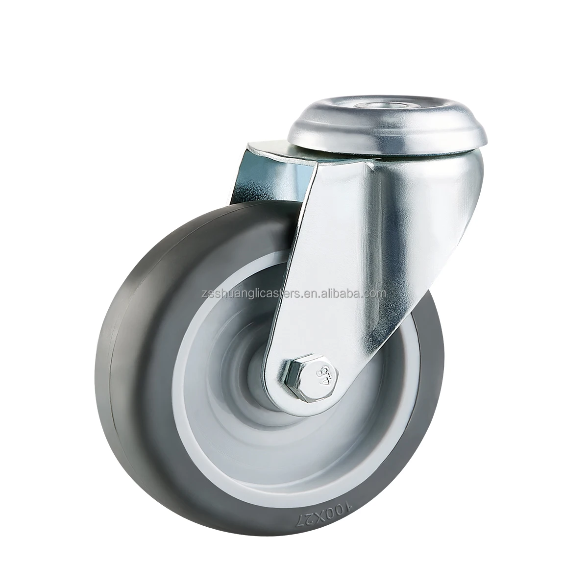 Bolt caster wheel with brake 4inch grey TPR swivel rubber roller 100mm castor with lock