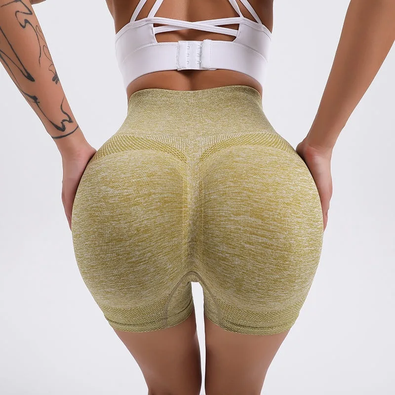 BESTELLA High Waist Yoga Shorts Hip-Lifting Seamless Smiling Face Tight Stretch Sports Three-Point Shorts For Adults