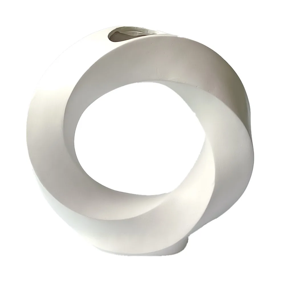 12 Inch Tabletop Decor Home Decoration Sandstone Effect Polyresin Flower Vase Clay Effect Resin Vessel with Handle