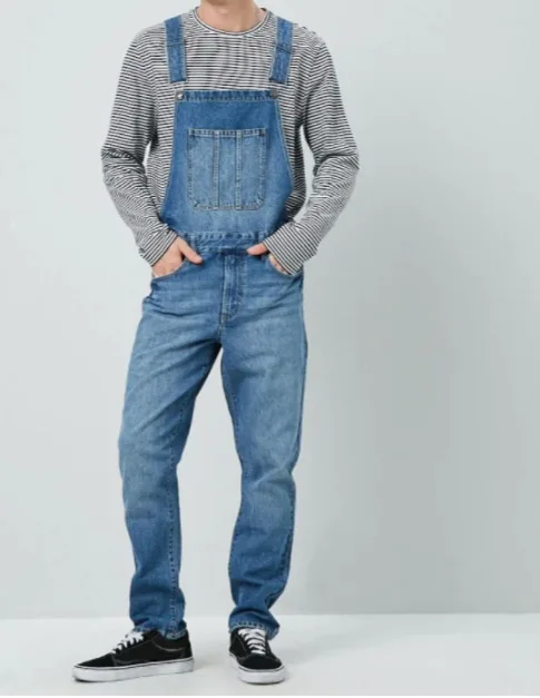 RX-DK0037 Casual fashion winter 2021 pockets straight overall jeans jumpsuit denim men cotton jeans with zipper overalls for men