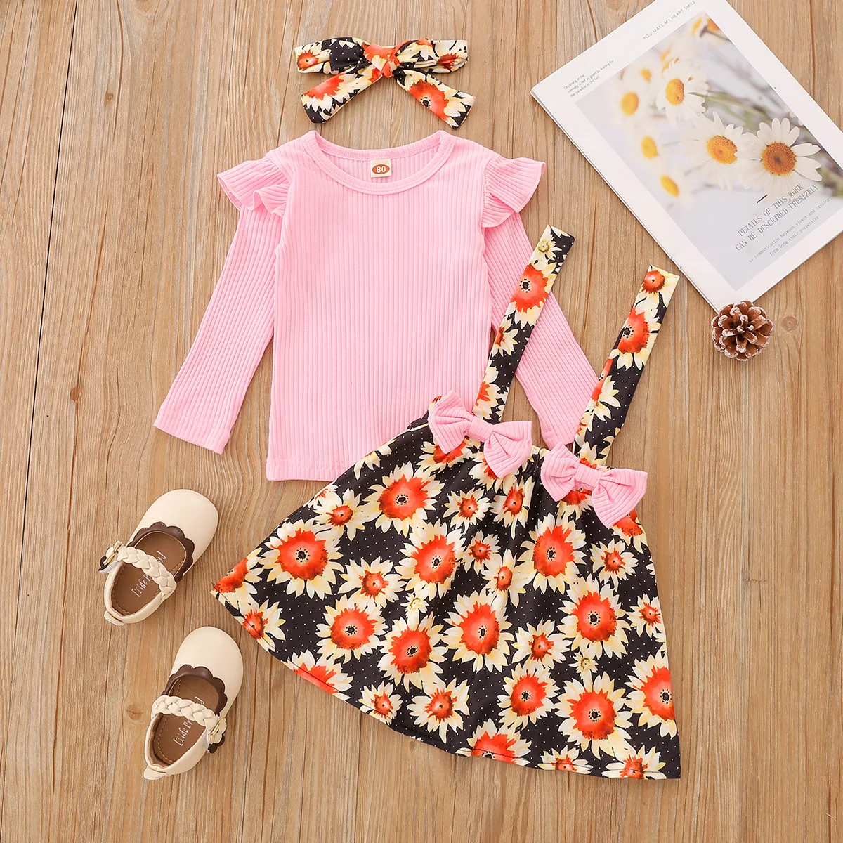 2024 Baby girls Christmas jumpsuit long sleeve ruffled cotton rib patchwork plaid dress romper and headband  for  girl