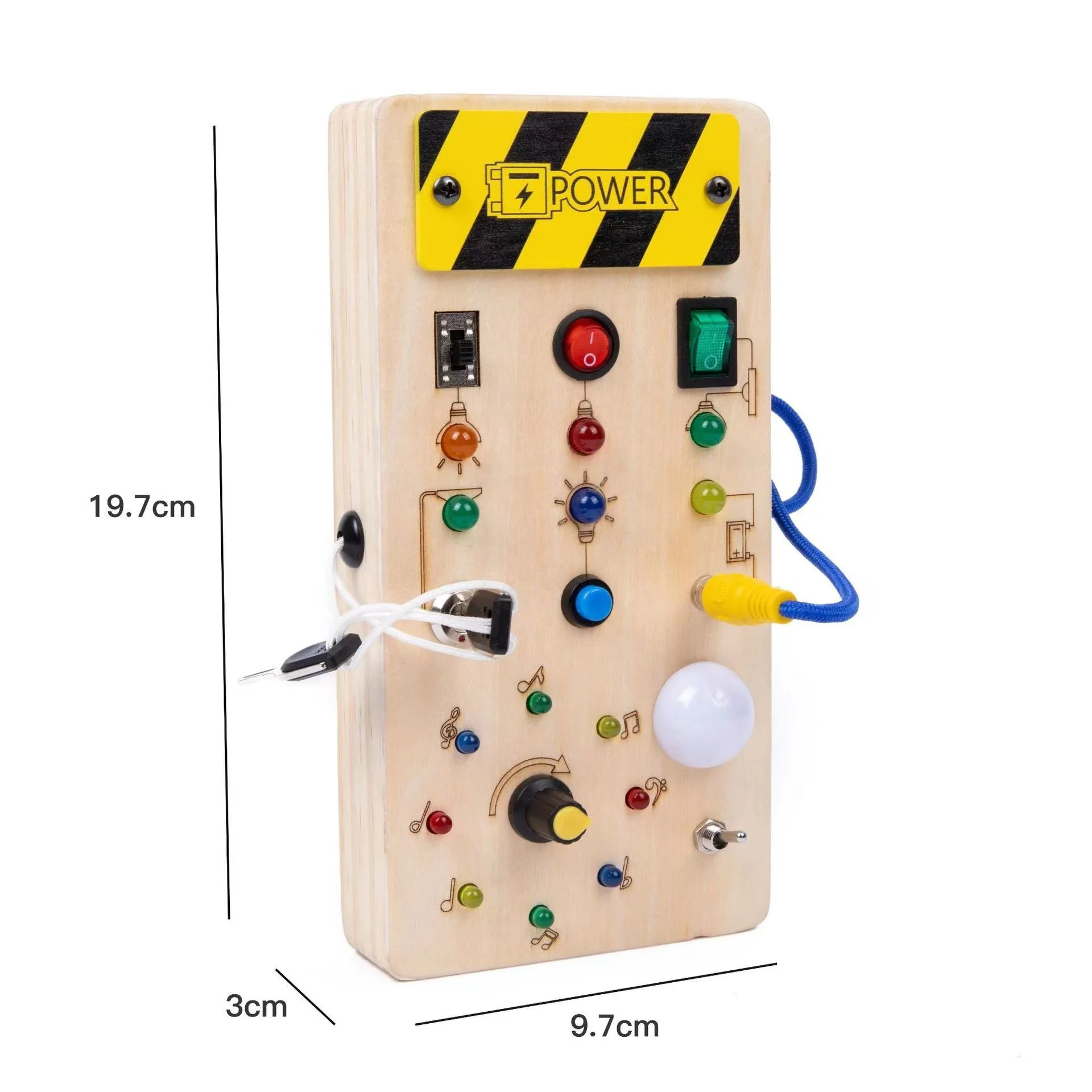 Montessori Wooden Busy Board with LED Light with Toggle Switch Sensory Toys for Toddlers 1-3 Travel Toys for Educational