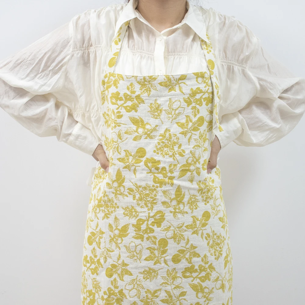 Factory Directly Linen Custom Pattern Jacquard Aprons For kitchen Waitress Florist Cooking