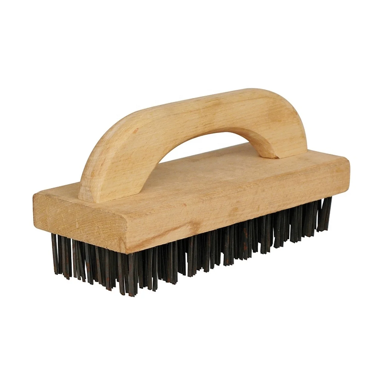 Ergonomic Steel Butcher Block Scratch Brush Wire Block Brush Wooden Butcher Block Wire Brush with Flat