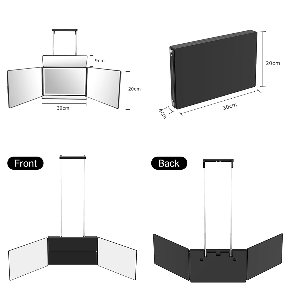 5 Way Mirror for Hair Cutting With LED Light Portable 360 Trifold Barber Self Cut Mirror with Height Adjustable Hooks