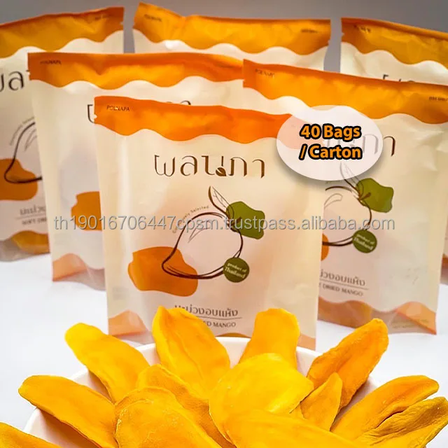 Soft Dried Mangoes Natural Sweetness Normal or Small Bite Size 40 Bags/Carton Product from Polnapa Mangoes Brand