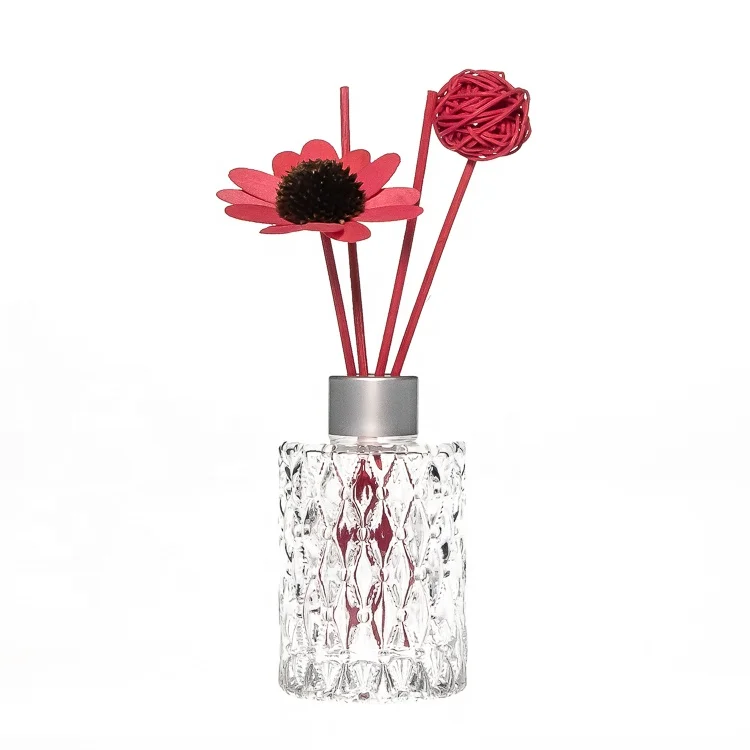 Hot Selling 150 ml Embossed Diamond Printed 5 oz Empty Round Water Diffuser Glass Bottle Wholesale