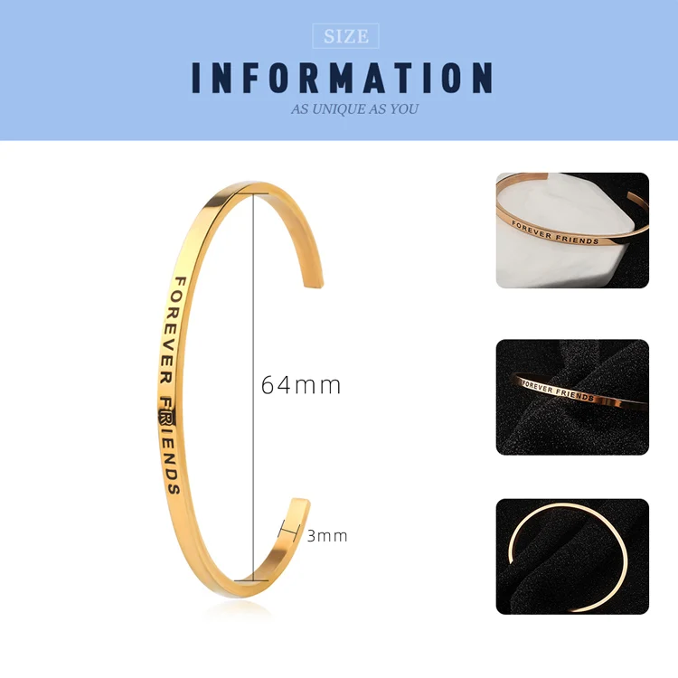 Women Fashion Stainless Steel 18K Gold Plated Jewelry Machine Engrave Cuff Bangle Bracelet