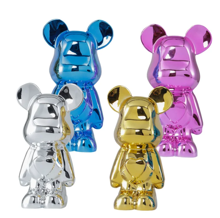 Resin Home Decoration Sculpture Chromed Plating Pink Cartoon Bears Statue Ornaments Handcraft
