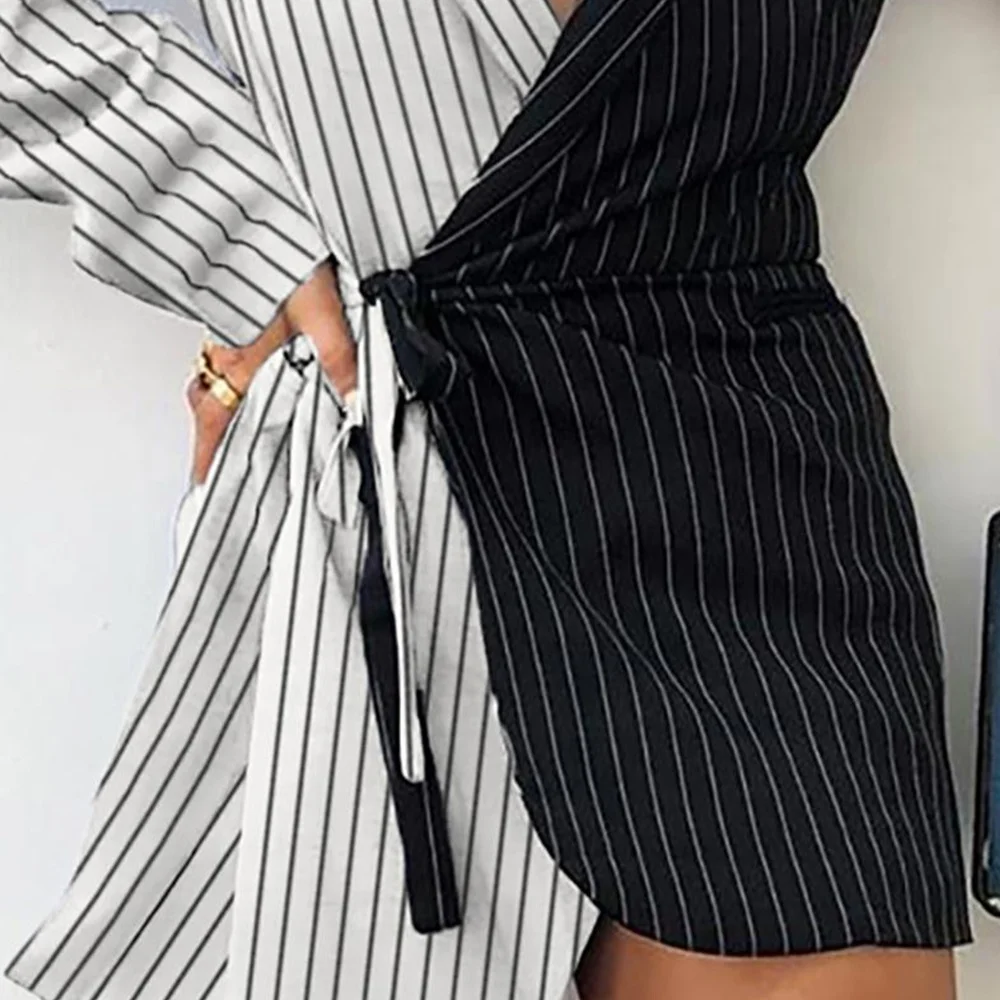 Женские пикантные полуботинки черного-белого цвета в полоску Colorblock (цветовой блок), завязанный Блейзер-накидка платье