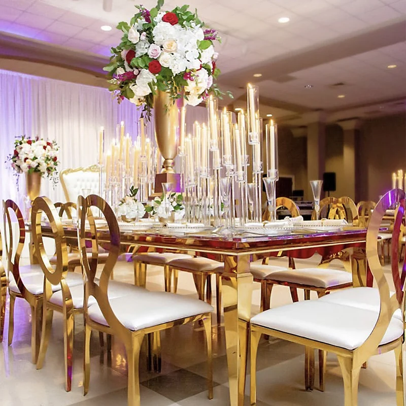 12 seater glass top silver metal table design and chairs for wedding dining