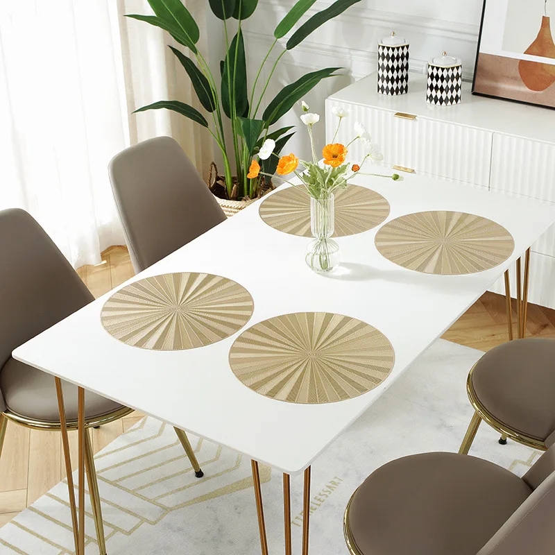 Western Most Popular Gold Luxury Sliver Fan Pattern PVC Leather Waterproof Round Table Mats
