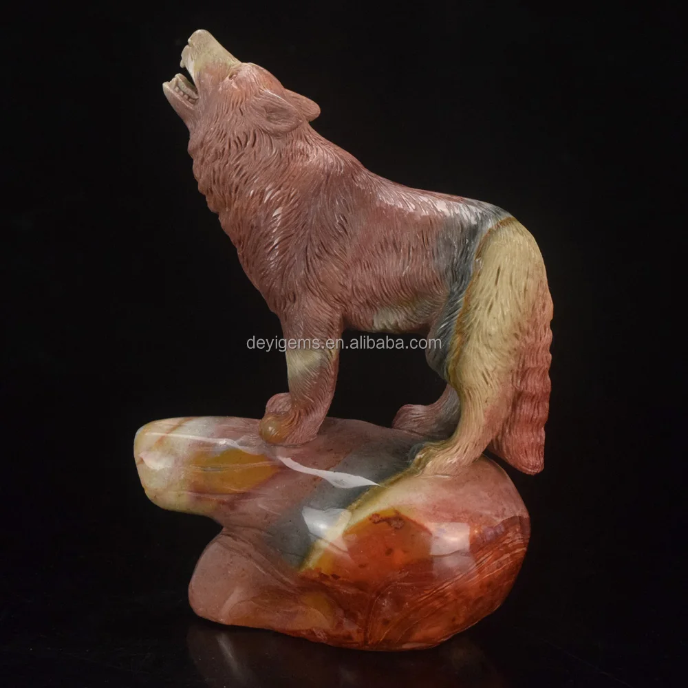 Wolf Style Sea Stone Agate Animal Figurines for Home Decor