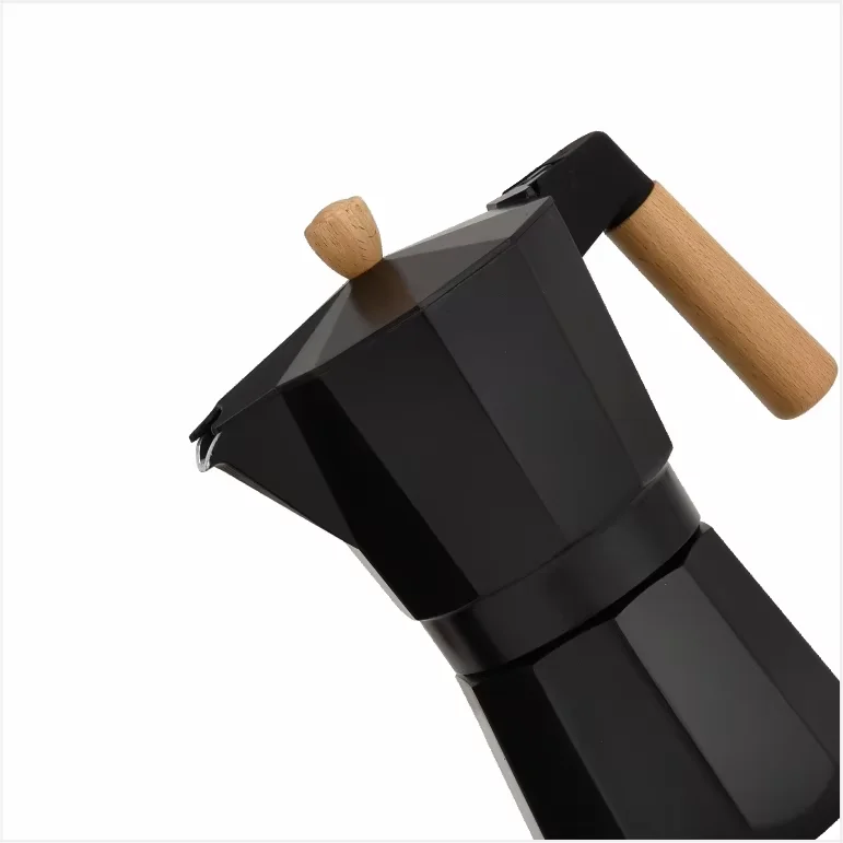 300ml/10oz 6-Cup Aluminum Moka Pot Italian Design with Wooden Handle Portable for Gas Ceramic Stove for Coffee Brewing