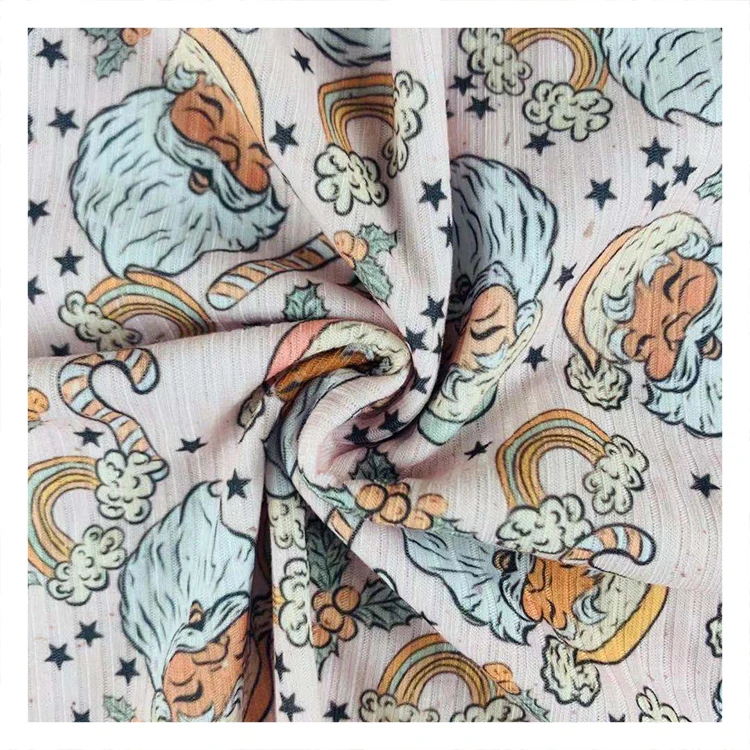 
Popular Custom 100% Polyester Knitted Rib Custom Printed Fabric For Garment 
