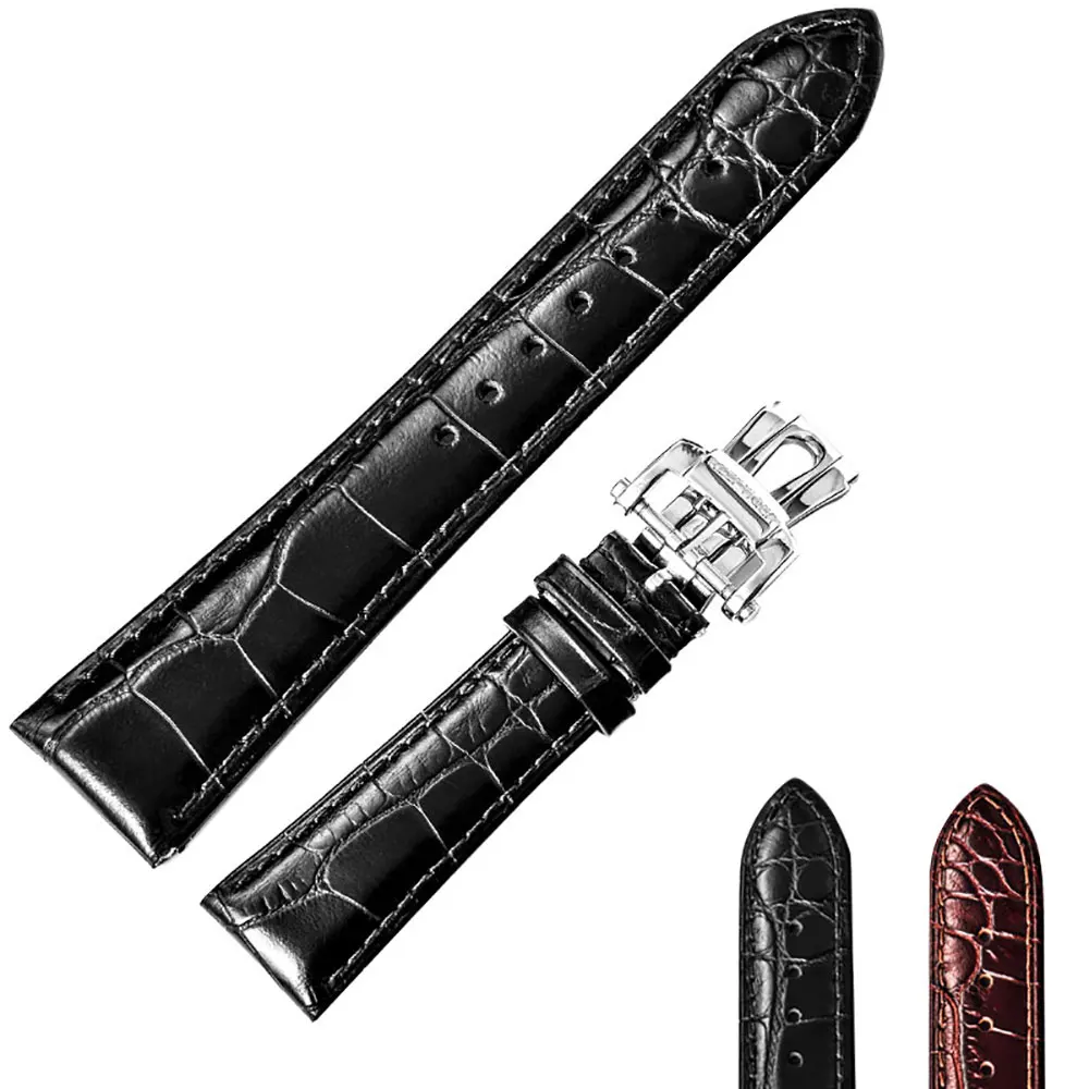 Reef Tiger  High Quality 22mm Genuine Calfskin Leather Strap with Deployment Buckle Durable Watch Band for Men