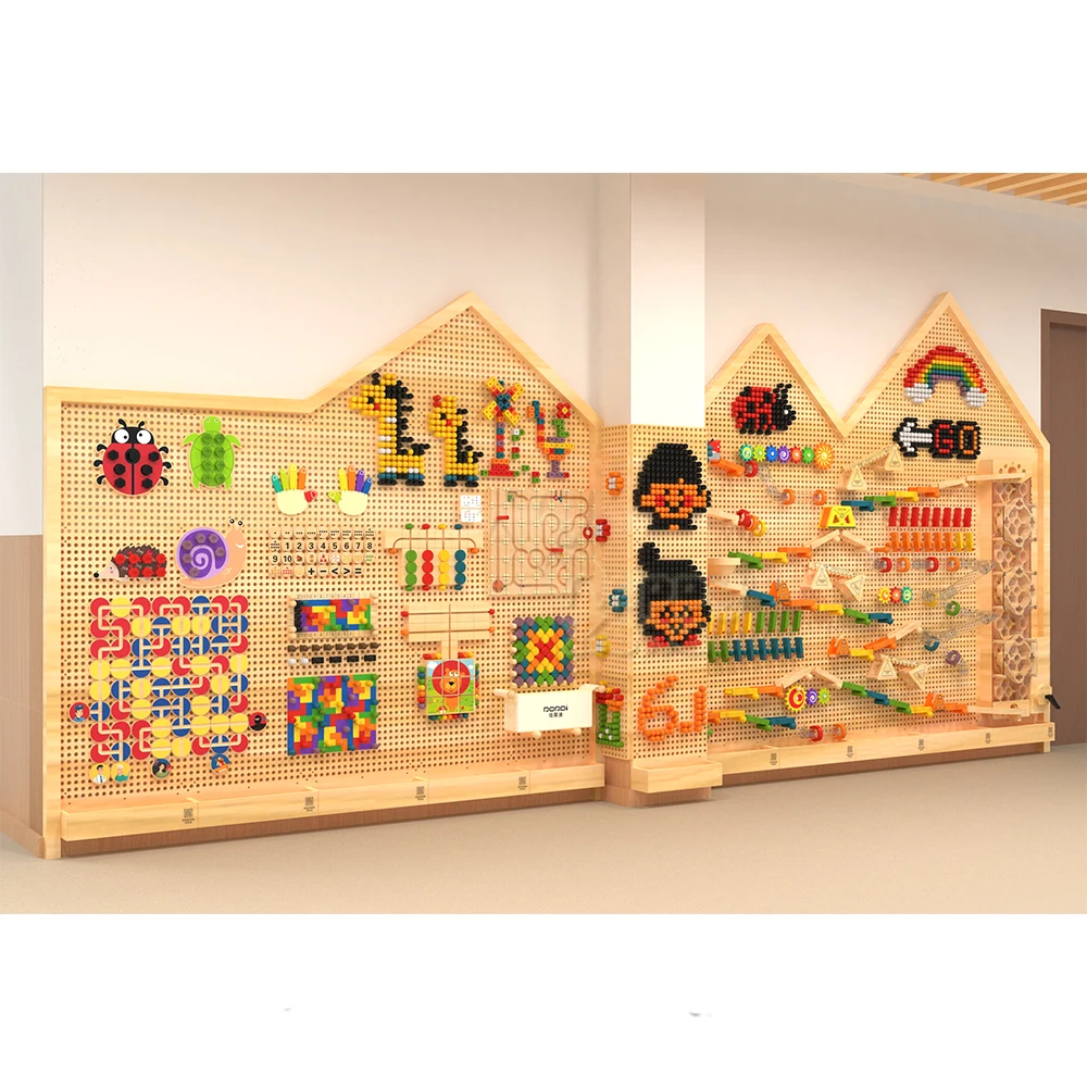 Customized Wholesale Sensory wall Mounted Stem toys Wooden children interactive wall games for preschool