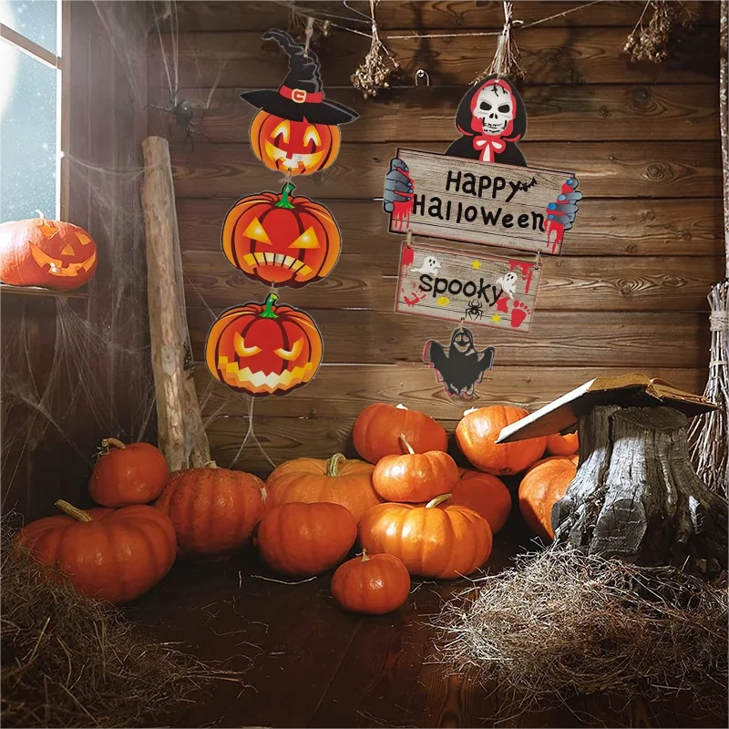 Halloween Decorations Crafts Hanging Pumpkin Trees Outdoor Gardens Horror And Scary Wooden Ghost Decoration