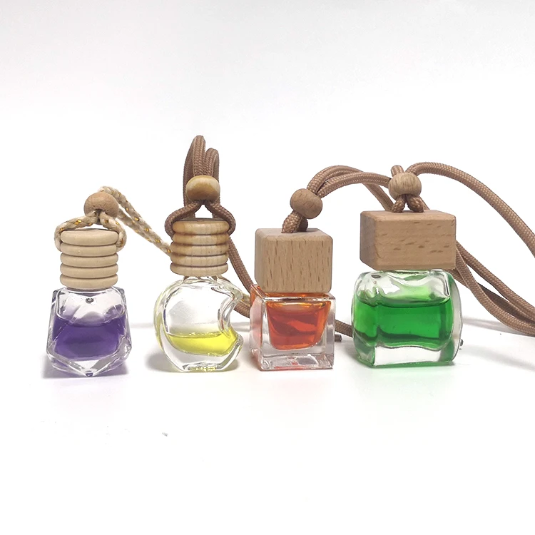 5ml 8ml 10ml empty aromatherapy car fresher air diffuser glass bottle hanging with wooden caps in stock