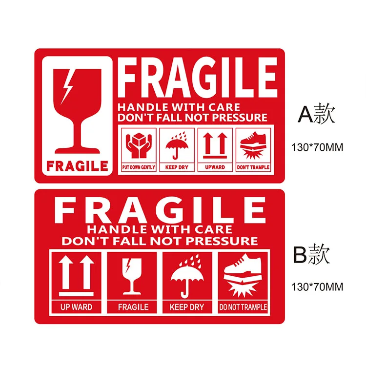 Custom Printed High Quality Die Cut Vinyl Waterproof UV Proof Durable Stickers red fragile tag