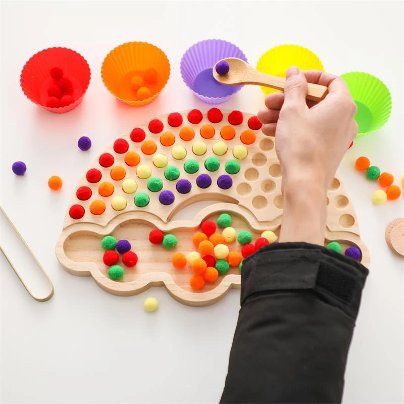 YT BABY  New Style Rainbow Board Fur Ball Toy,Kids Wooden Coin Box Drawer Game Educational Toys